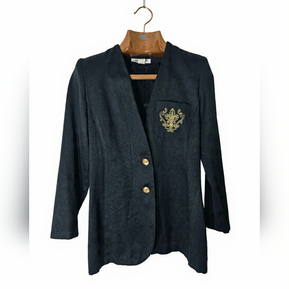 Vintage Black 2 Button Blazer with Gold Embroidery‎